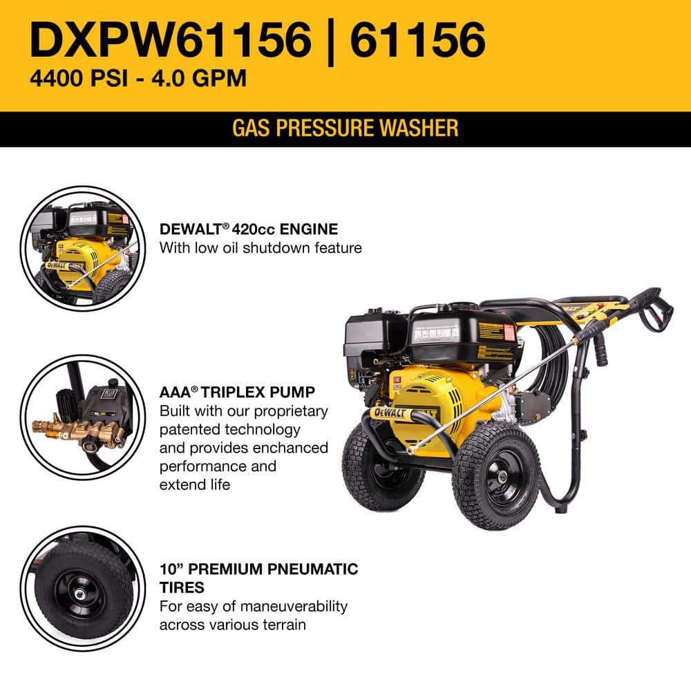 4400 PSI 4.0 GPM Gas Cold Water Pressure Washer with DEWALT 420cc Engine DXPW61156 - Image 6