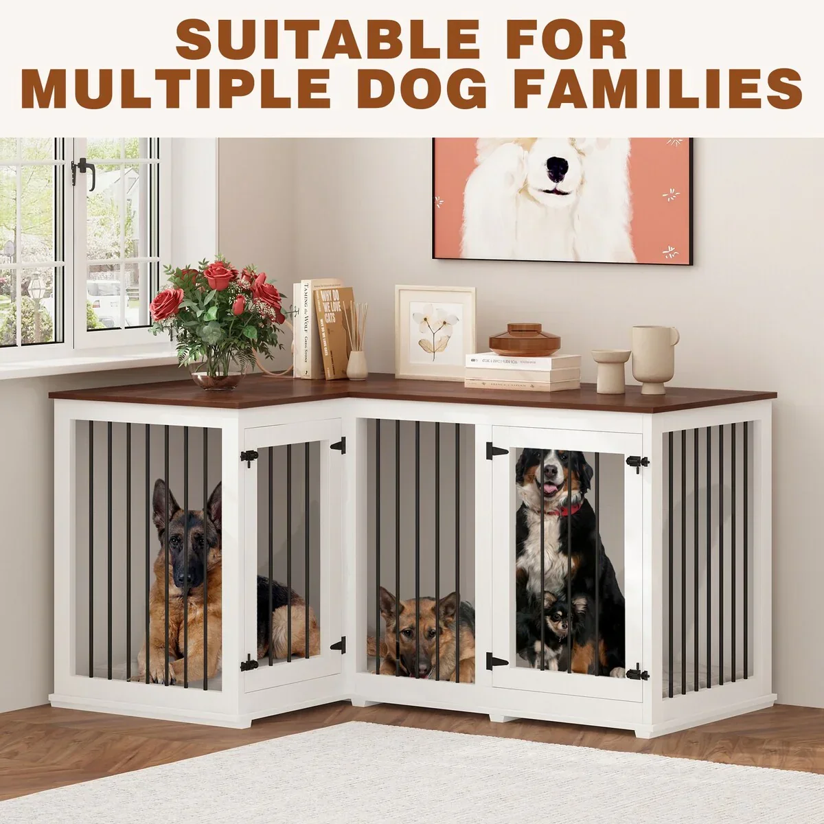 L Shape Corner Dog Crate Furniture For 2 Dogs, 58.7X41.1 - Image 20