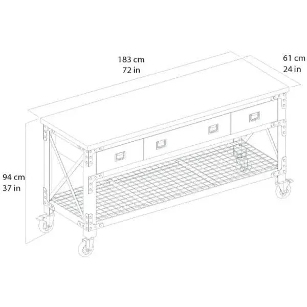 Building Products 72 in. 3-Drawers Rolling Industrial Workbench and Wood Top - Image 7
