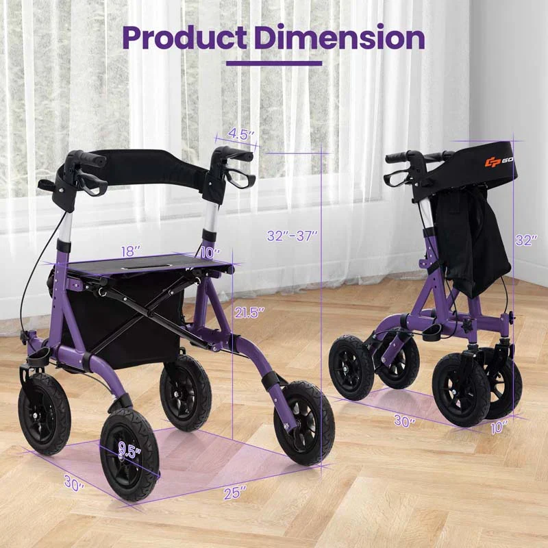 Foldable Rolling Rollator Walker With Seat, 9.5 Inch Pneumatic Wheels - Image 10
