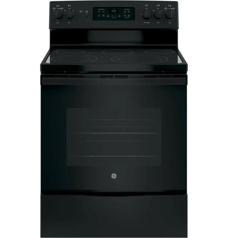 GE 30-Inch Black Freestanding Electric Range With Dual-Element Cooktop And Self-Cleaning Convection Oven