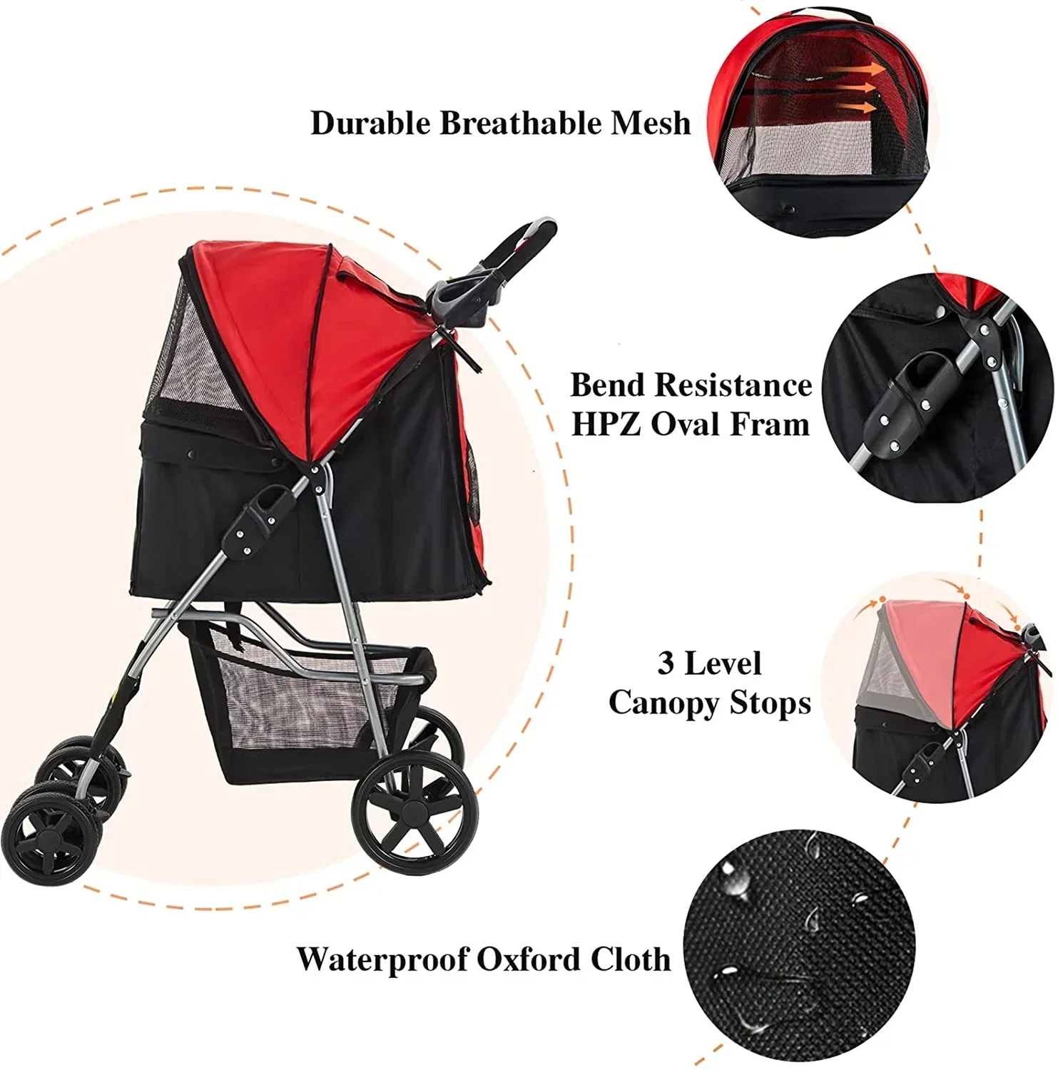 Afuhokles Pet Stroller For Small And Medium Dogs And Cats, 4 Wheels, 35lbs - Folding Storage Basket - Image 2