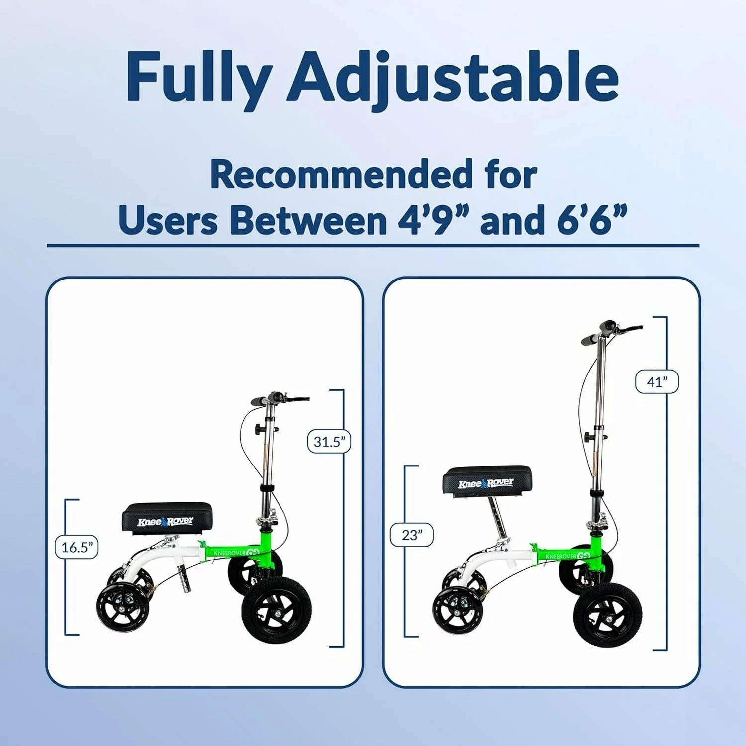 KneeRover Knee Scooter For Adults, 9-Inch Tires, Race Car Green - GO HYBRID - Image 5