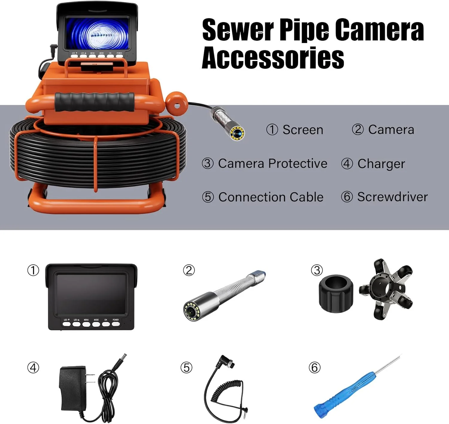 Sewer Inspection Camera, 100FT, DVR, Audio, 4.3" Screen - Image 6