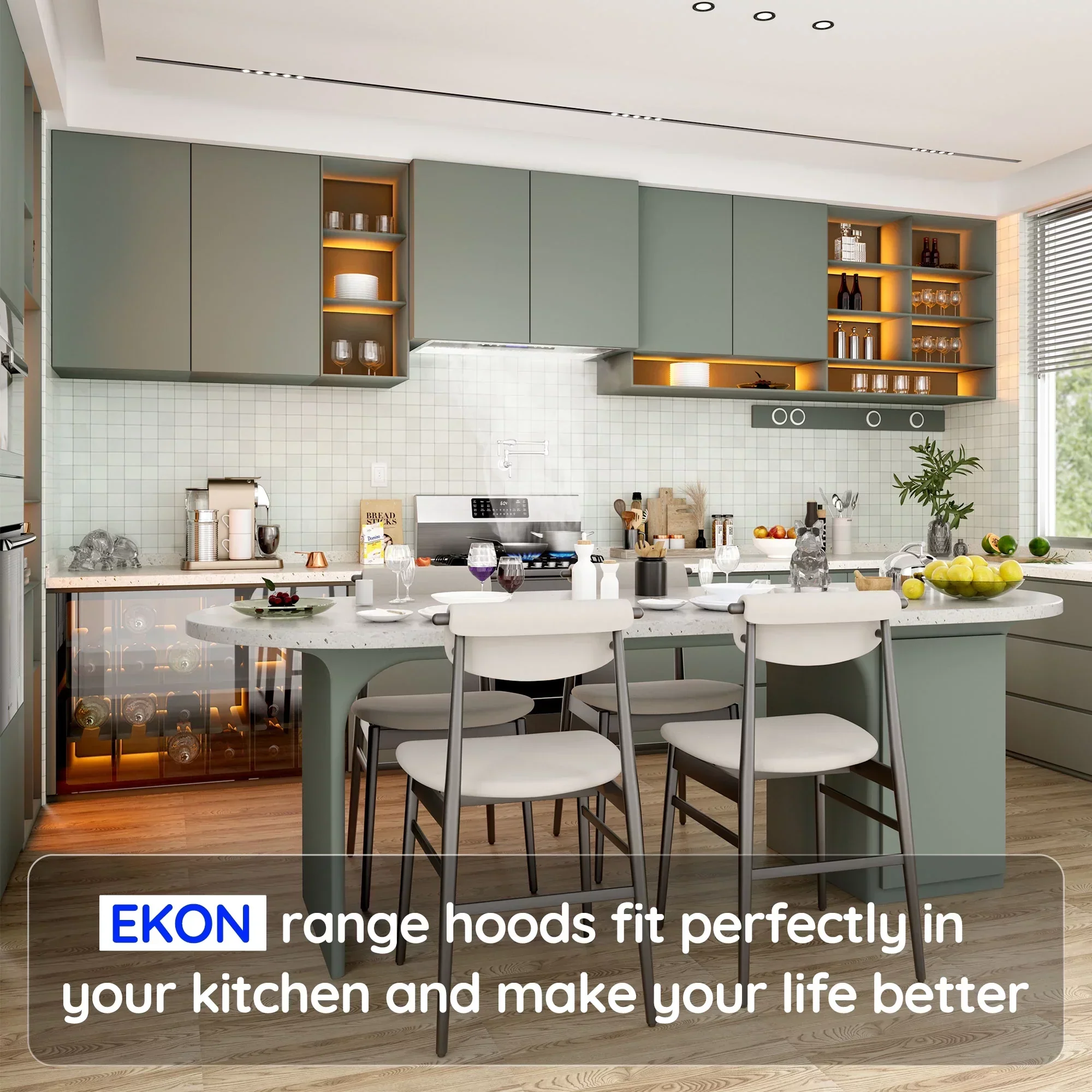 EKON Kitchen Expert 36 inch 900 CFM Convertible Insert Range Hood With Remote Control - Image 7