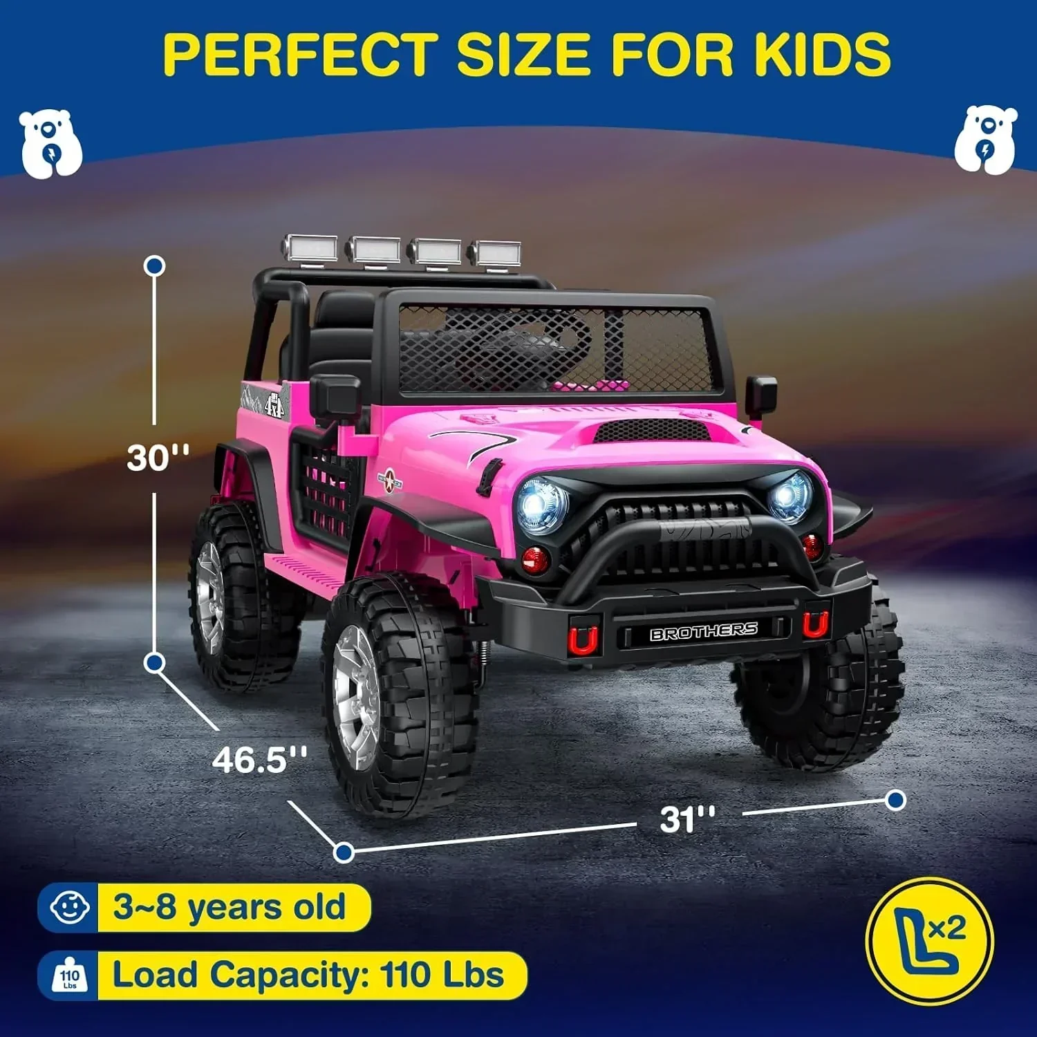 L8 Ride On Car 2 Seater 12V Kids Electric Car Remote Control 4-Wheel Suspension Bluetooth Speaker - Image 21