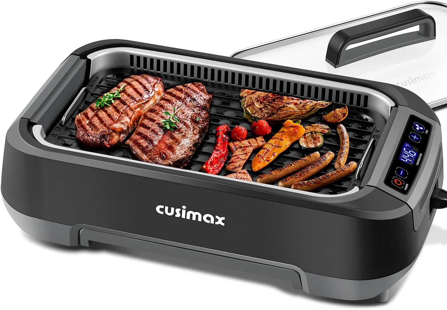 Smokeless Indoor Grill, CUSIMAX Electric Grill with Non-stick Removable Grill/Griddle Plate, 1500W Korean BBQ Grill with LED Smart Display & Tempered Glass Lid, Easy to Clean, Black - Image 2