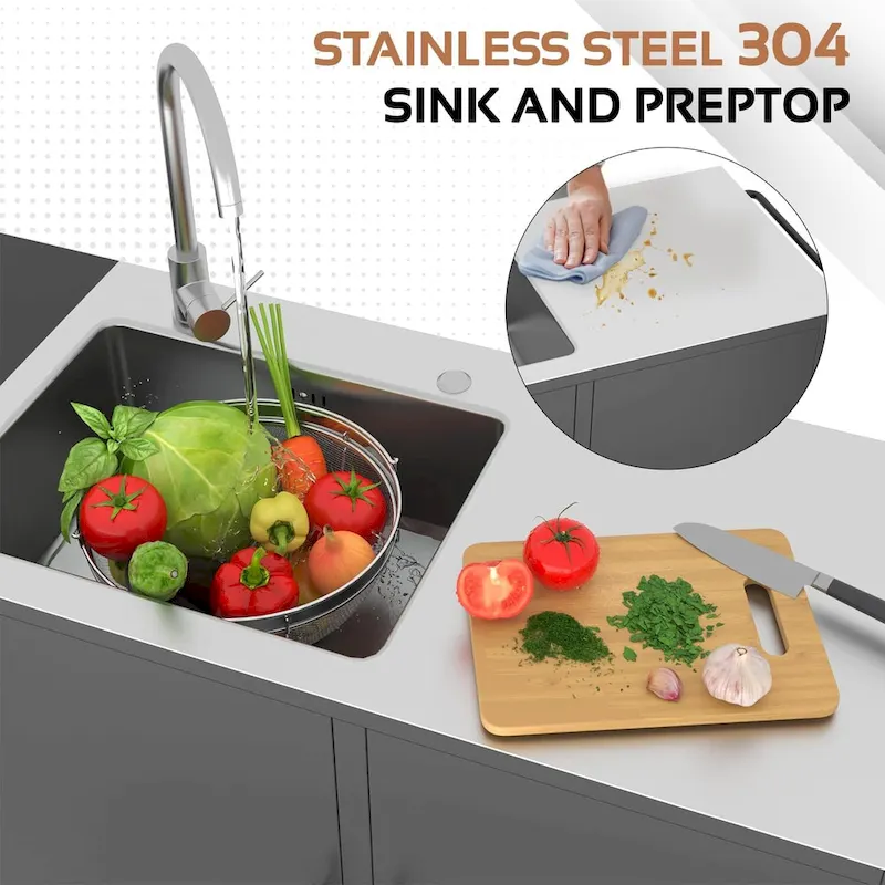 AECOJOY Stainless Steel Outdoor Kitchen Sink with Hose Hookup and Grill Prep Table Island Cabinets - Image 5
