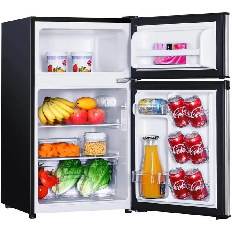 Compact 3.1 Cu.Ft 2-Door Mini Fridge With Freezer Compartment, LED Light, Stainless Steel Sliver - HPVFR310 - Image 2
