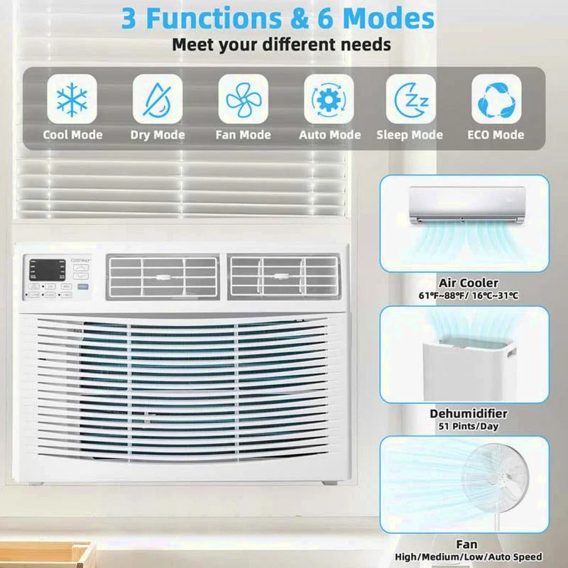 10000 BTU Quiet Window Air Conditioner With Remote, Eco Mode And Dehumidifier - Image 3