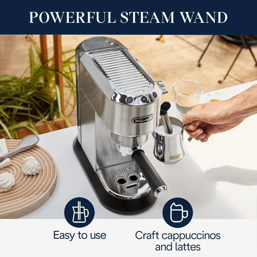 De'Longhi Dedica Espresso Machine With Manual Milk Frother, 1 Liters, Silver - EC680M - Image 6