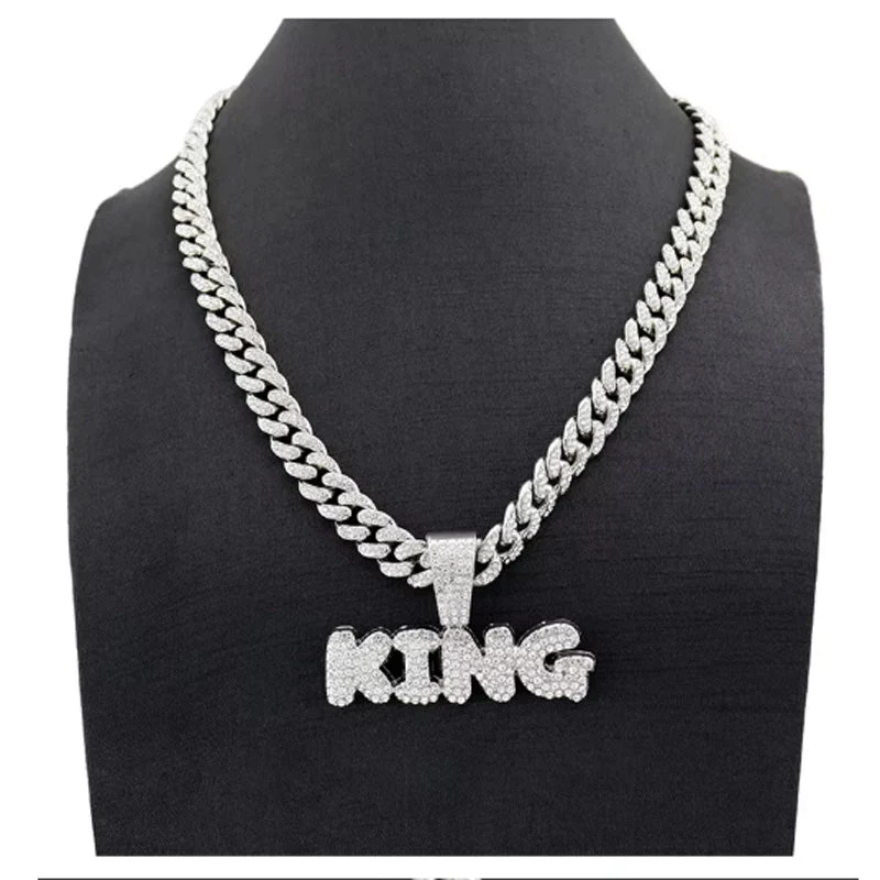 Full Diamond King Football Pendant Necklace With 20in Cuban Link Chain, 13mm Width - Image 3