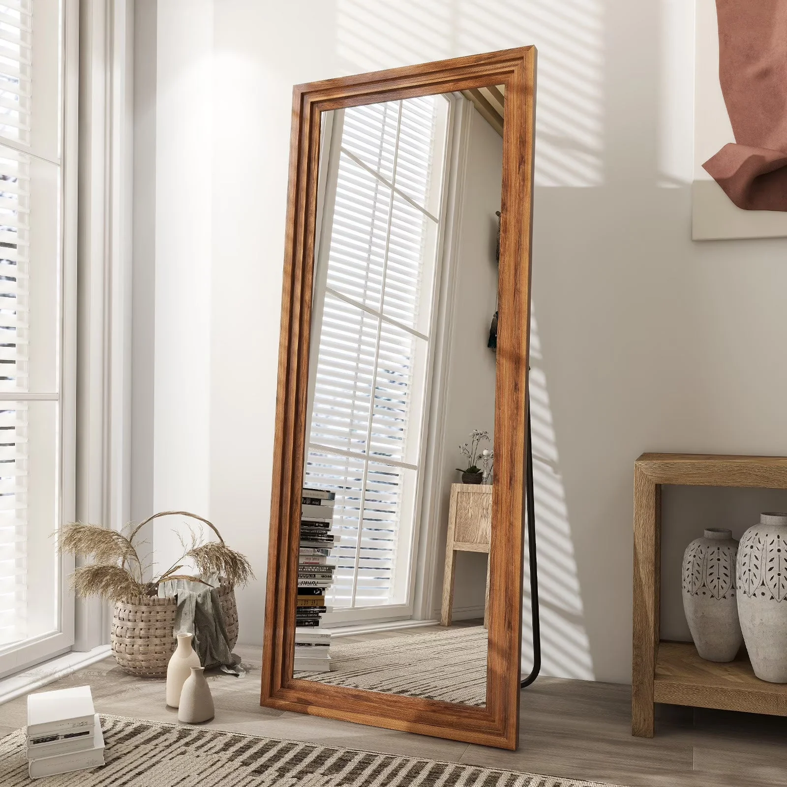 BEAUTYPEAK Full Length Floor Mirror With Stand, 64 x 21 in, Retro White - Image 2