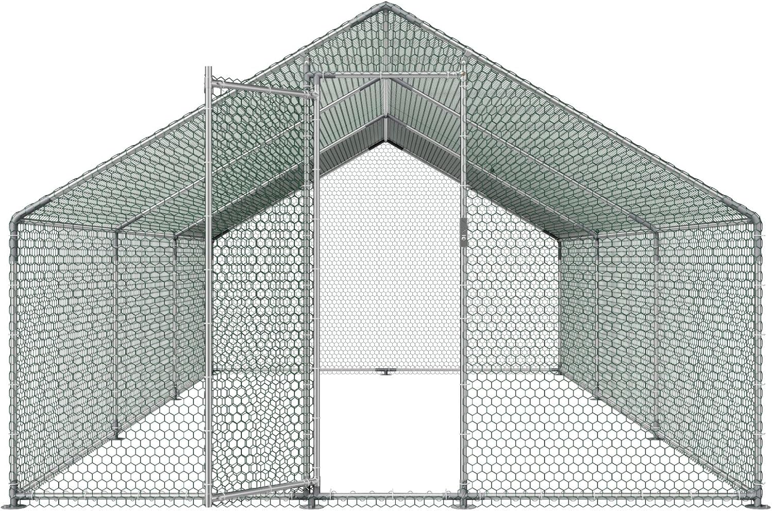 VEVOR Walk-In Metal Chicken Coop With Cover, 19.7 x 9.8 x 6.5 ft, Spire Roof And Security Lock - Image 9