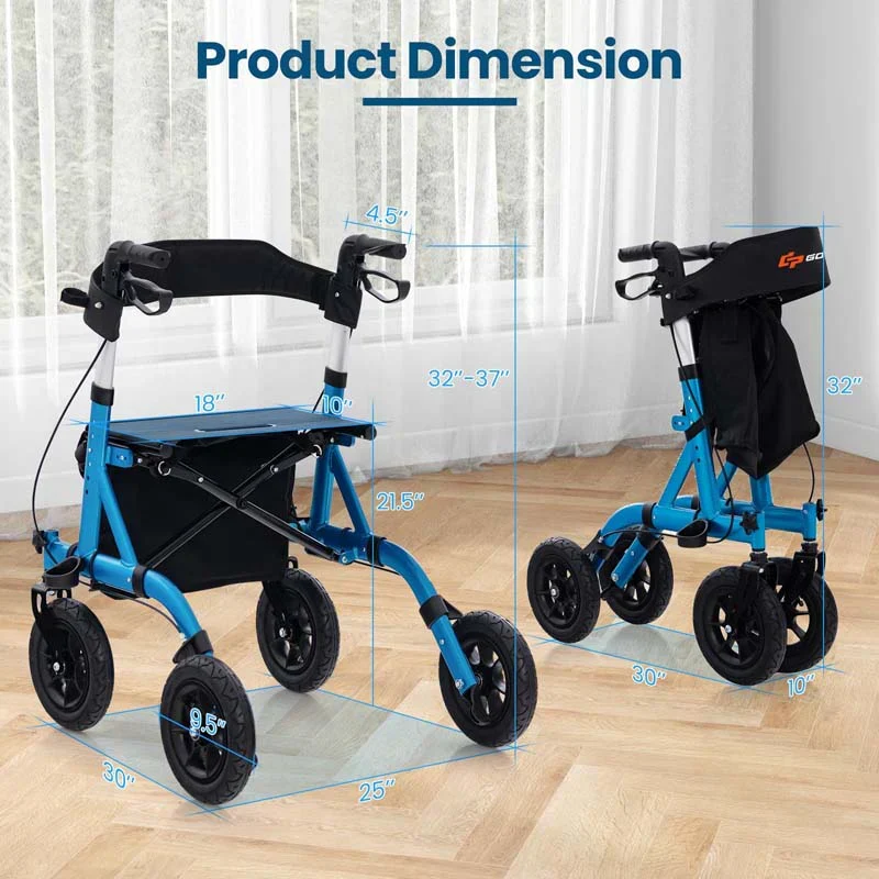 Foldable Rolling Rollator Walker With Seat, 9.5 Inch Pneumatic Wheels - Image 18