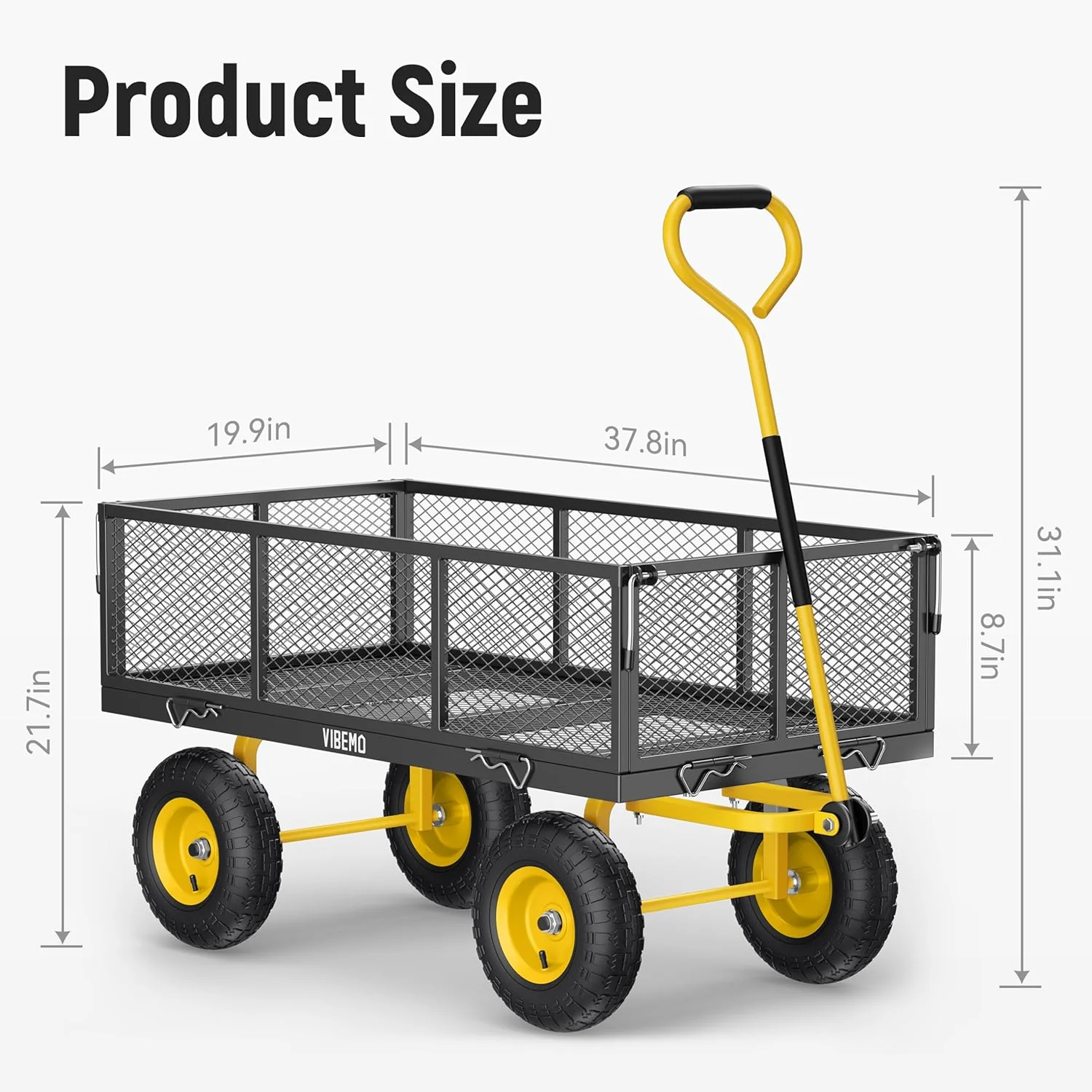Steel Garden Cart, 2-in-1 1400 lbs Heavy Duty Utility Wagon, with Removable Mesh Sides to Convert into Flatbed, 240 U-Turn 13" Pneumatic Tires Garden Wagon for Farm Yard Lawn Garden Camping - Image 16