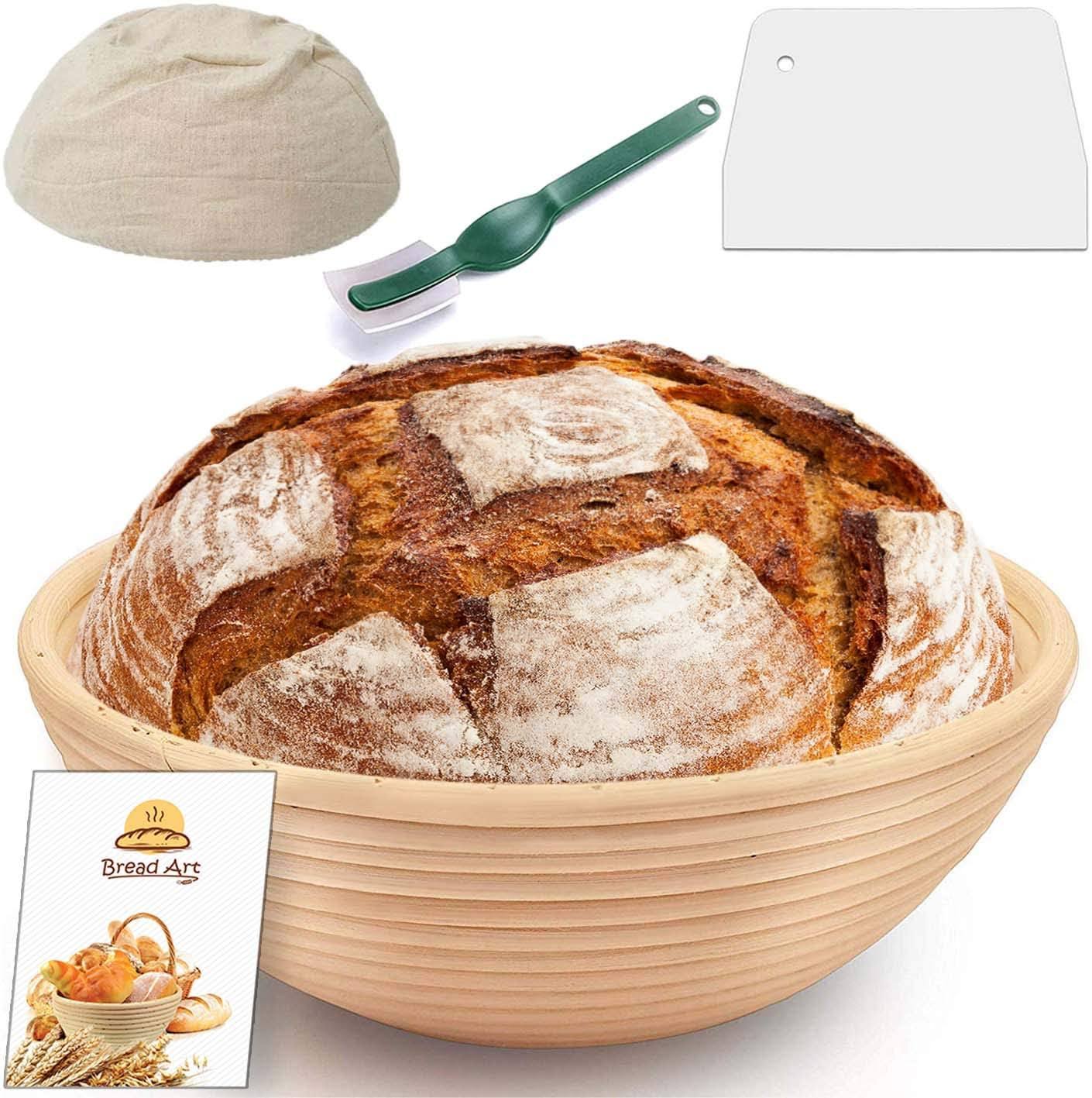Bread Art 9 inch Bread Banneton Sourdough Proofing Basket Set with Bread Lame, Dough Scraper, Cloth Liner, eBook