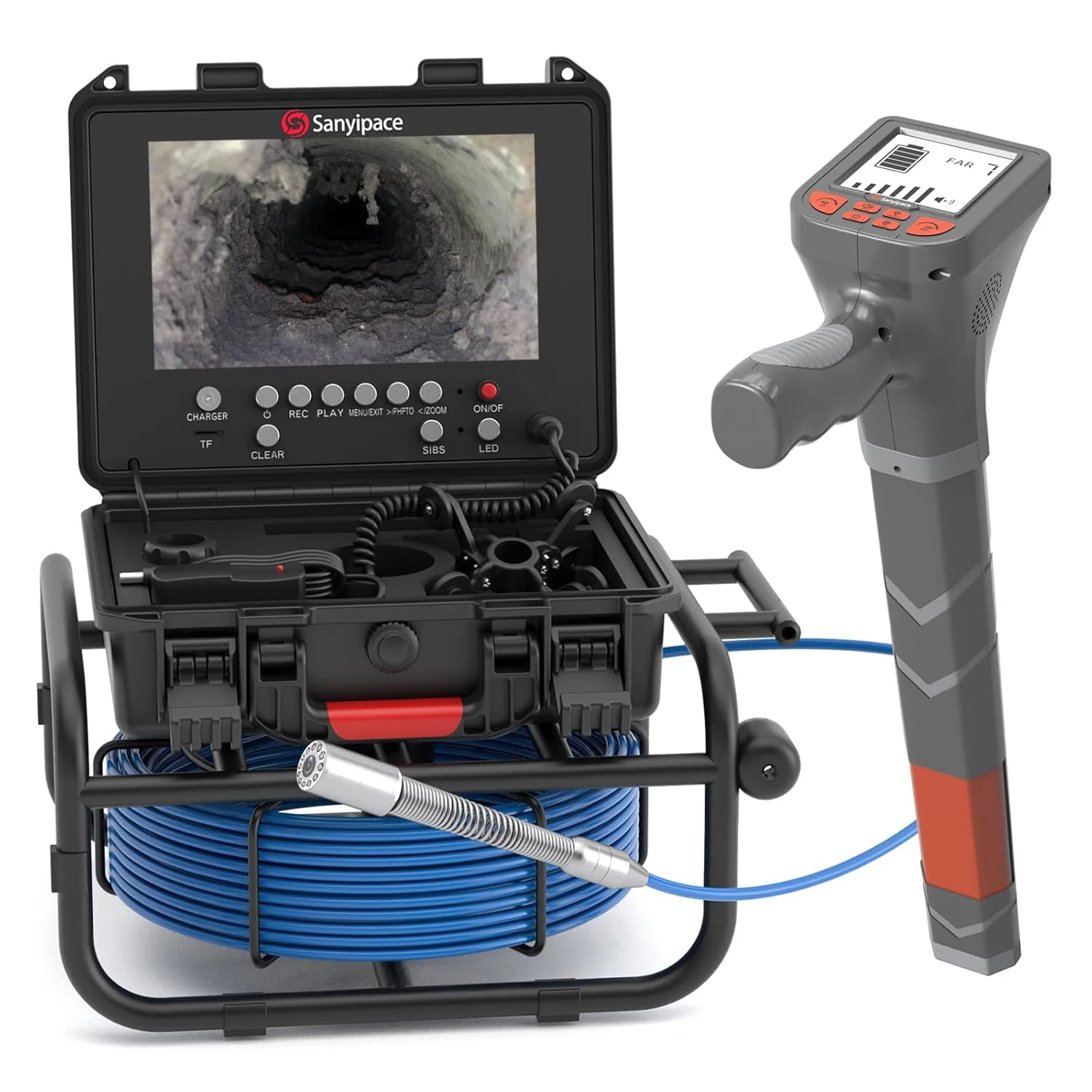 100 feet / 30 meters, 23 mm / 0.9 inches full HD sewer inspection camera, 5x zoom, distance counter, 9-inch IPS screen, digital video recorder and voice recorder, 16GB memory card, suitable for sewer lines, pipes, ventilation ducts, piping systems, p - Image 2