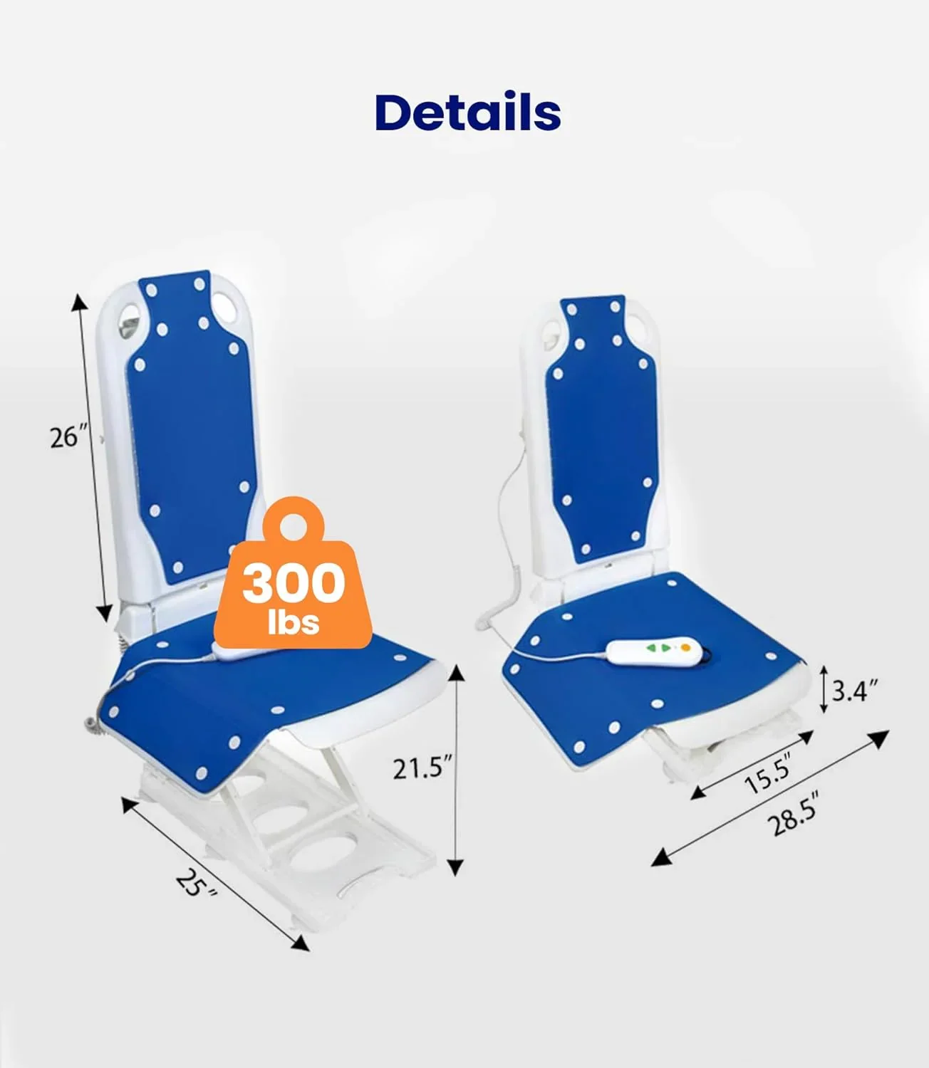 MAIDeSITe Electric Bath Lift Chair With Suction Cups, 300LBS Capacity - JC35M3 - Image 6
