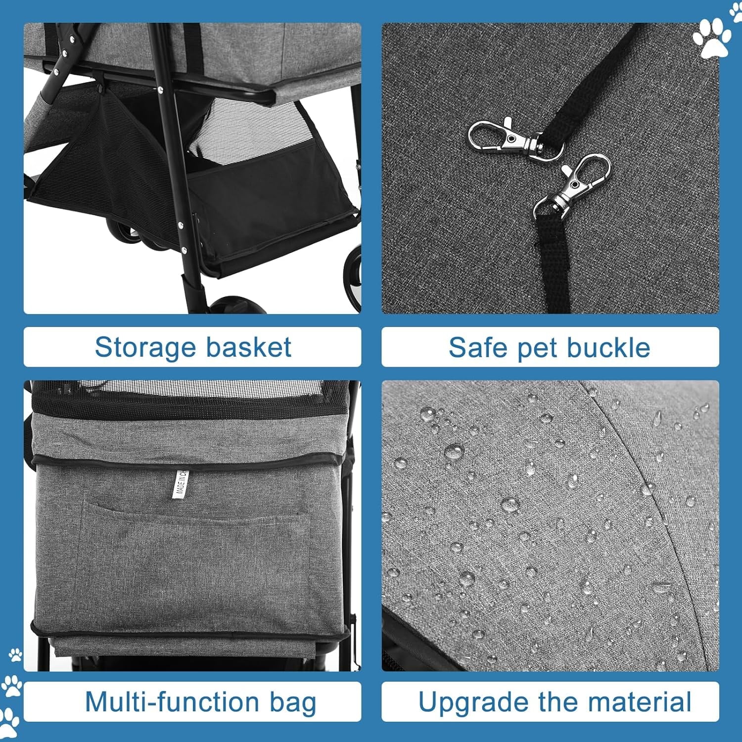 Dkeli 3-in-1 Folding Pet Stroller With Detachable Carrier And Car Seat, 44 Lbs - Image 5