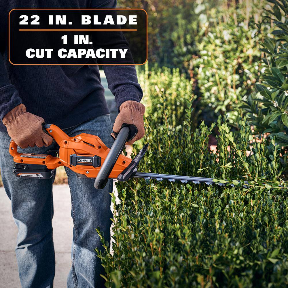 RIDGID 18V Brushless Cordless Battery 22 in. Hedge Trimmer with 2.0 Ah Battery and Charger R01401K - Image 4