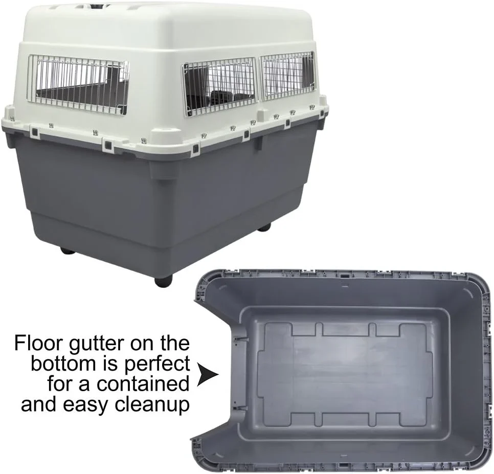 SportPet Designs Plastic Airline Approved Rolling Dog Kennel With Wire Door, XXX-Large, Gray, 48in L x 32in W x 36in H - Image 57