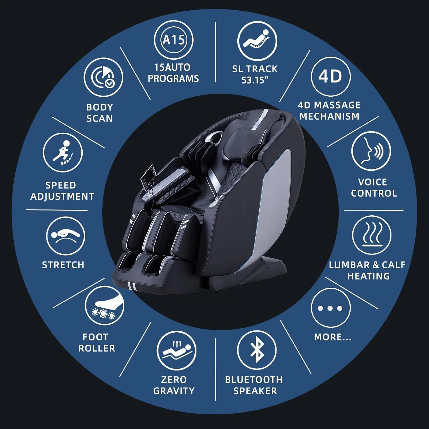 MassaMAX 4D Full Body Massage Chair With Zero Gravity, 15 Modes, Black - MT398 - Image 4
