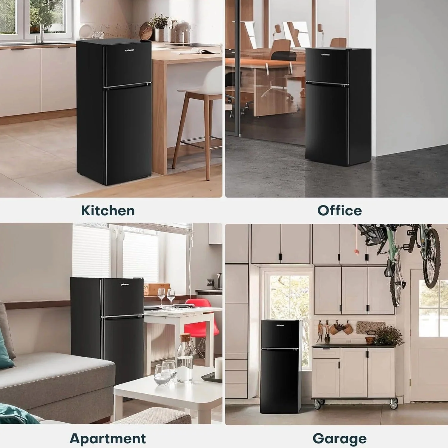 Upstreman 4.0 Cu.Ft Double Door Mini Fridge With Freezer, Black - BR401 - Image 7