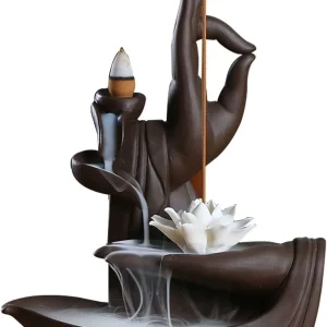 Backflow Incense Waterfall Burner - Buddha Hand Ceramic Lotus