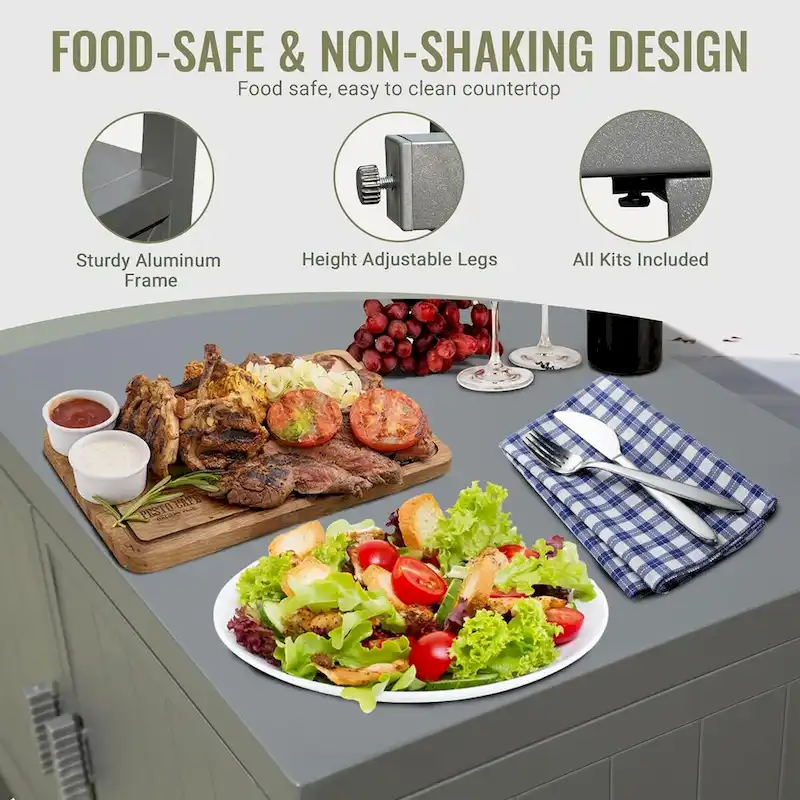 Freestanding Outdoor Kitchen Island with Storage and Prep Table - Grill Storage Cabinet - Image 4