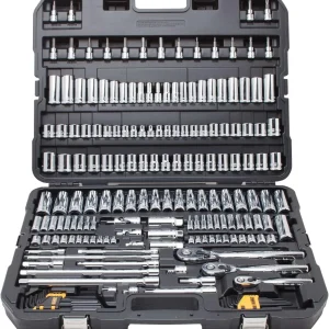 Mechanics Tool Set, SAE and Metric, 1/2, 1/4, 3/8 Drive Sizes, 192-Piece.