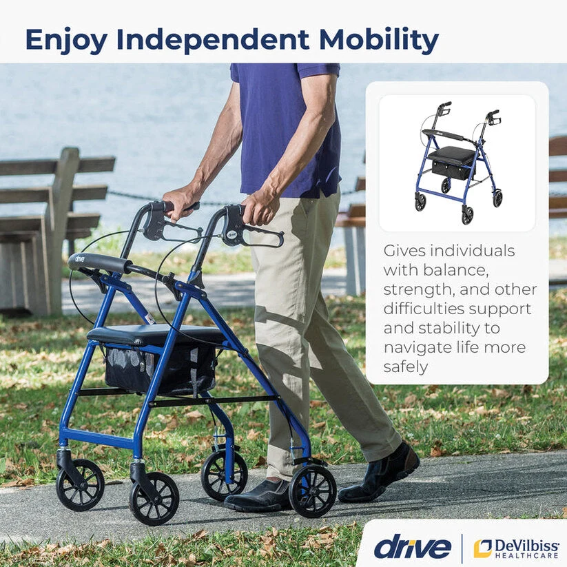 Drive Medical 4-Wheel Rollator Walker With Padded Seat, Backrest And 6-Inch Wheels - Blue - Image 2