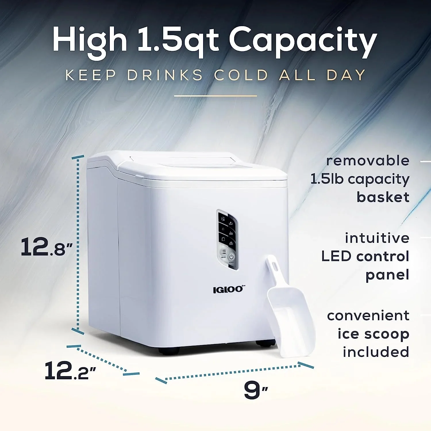 Igloo Self-Cleaning Countertop Ice Maker, 1.5 qt, 26 lbs/24 Hours, Aqua - Image 12