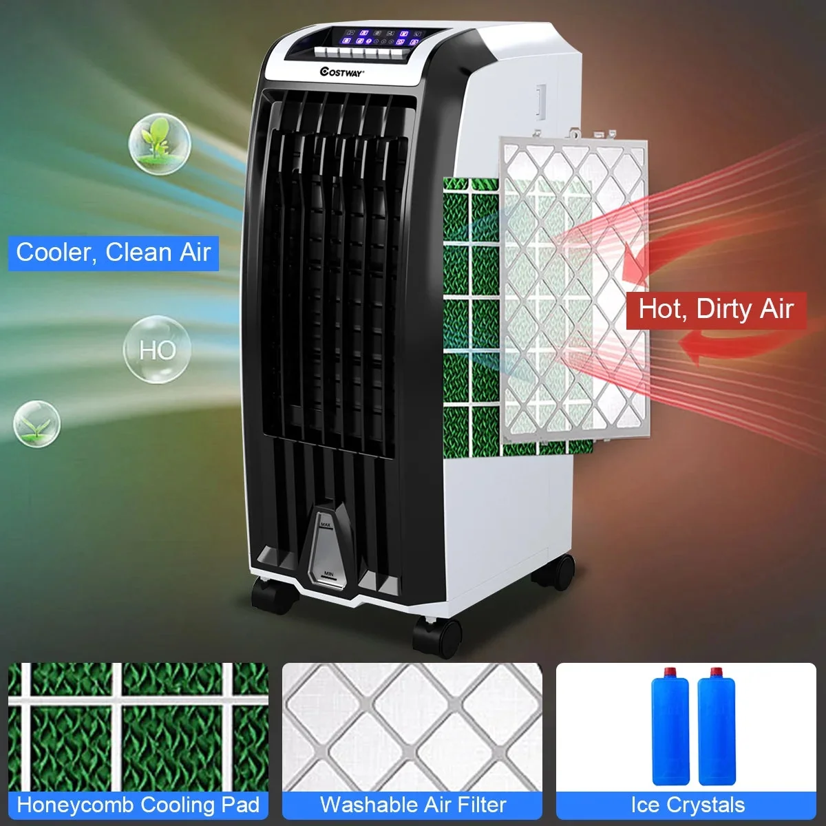 Costway Portable Evaporative Air Cooler Fan With Remote Control - 6.5L, White + Black - Image 7