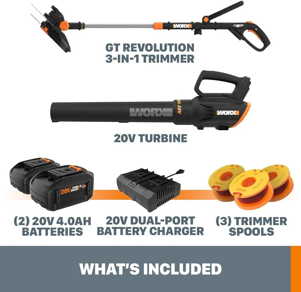 20V GT Revolution 12" 4.0Ah Cordless String Trimmer & Turbine Leaf Blower Power Share Combo Kit - WG930.3 (Batteries & Charger Included) - Image 15