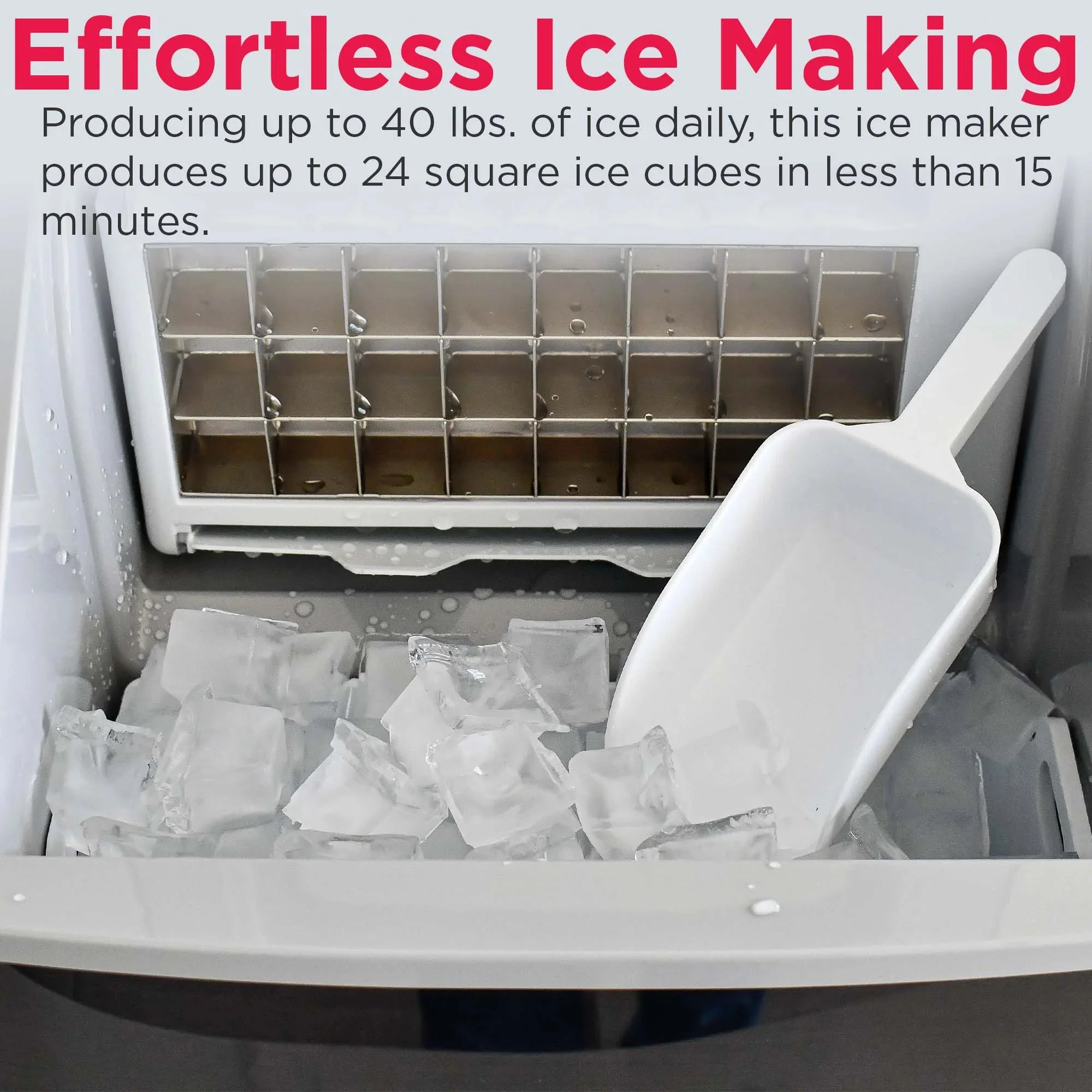 Frigidaire Countertop Clear Square Ice Maker, 40 lbs. Per Day - Stainless Steel - Image 24