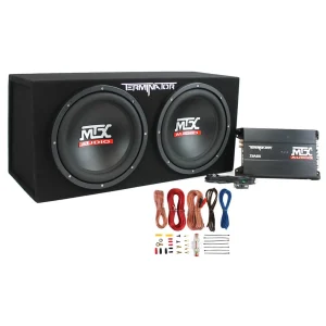 12-Inch 1200W Dual Car Subwoofer Package with Amplifier and Installation Kit