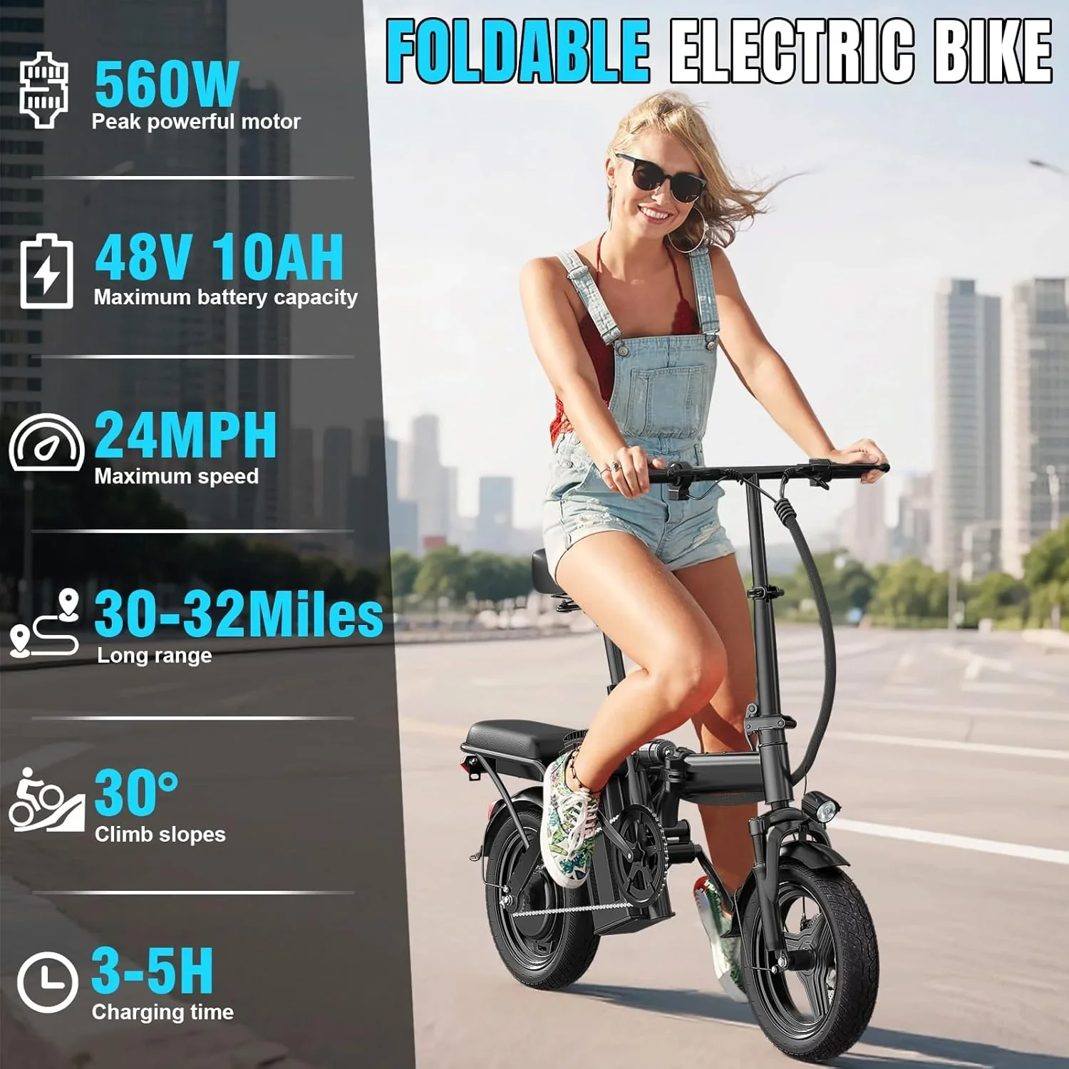 Electric Bike for Adults Teens Folding E-Bike Commuter City Foldable ebike Motor 48V 24MPH - Image 2