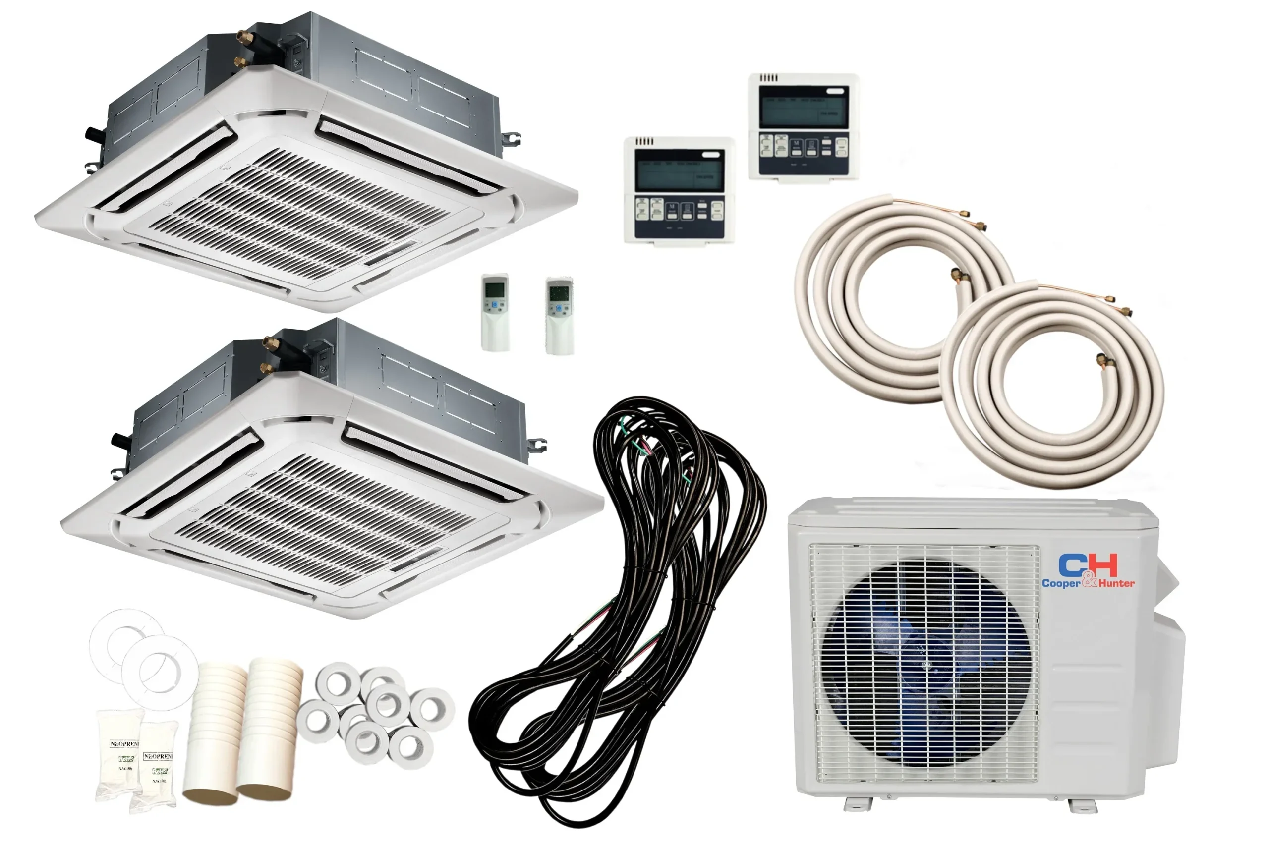 Cooper & Hunter 28000 BTU Dual Zone Mini Split Ceiling Cassette With 12K+12K And 25 Ft Installation Kit