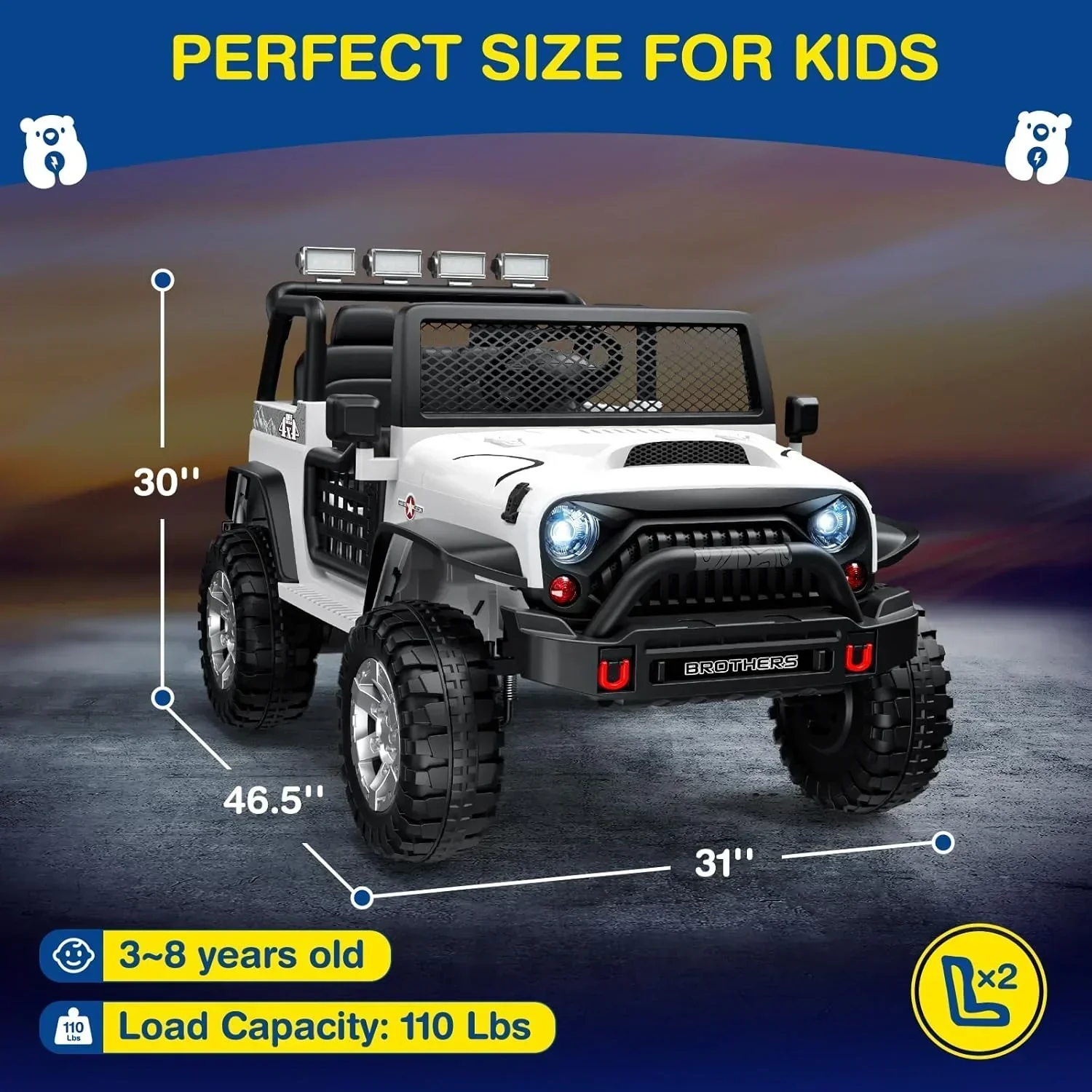 L8 Ride On Car 2 Seater 12V Kids Electric Car Remote Control 4-Wheel Suspension Bluetooth Speaker - Image 37