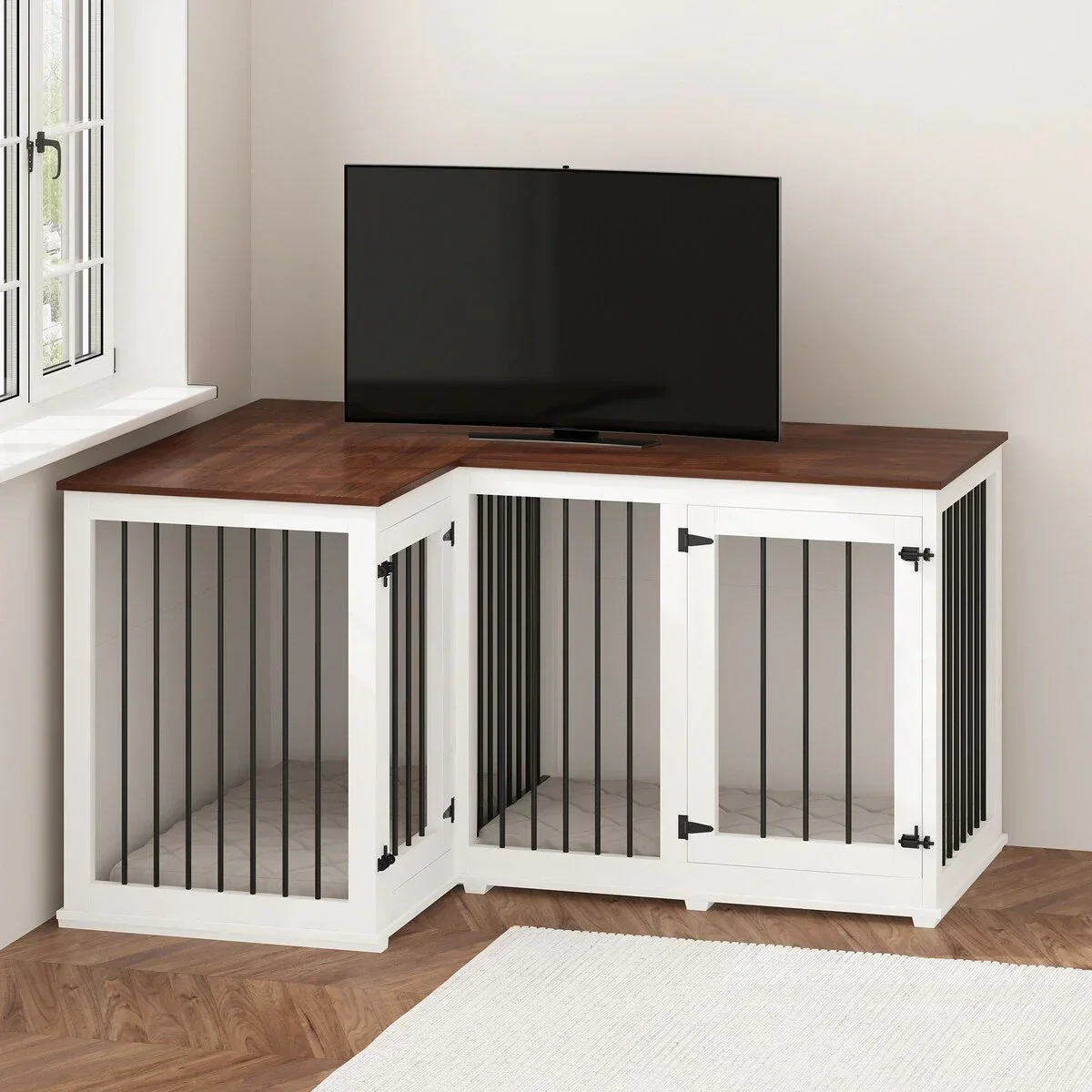 L Shape Corner Dog Crate Furniture For 2 Dogs, 58.7X41.1 - Image 22