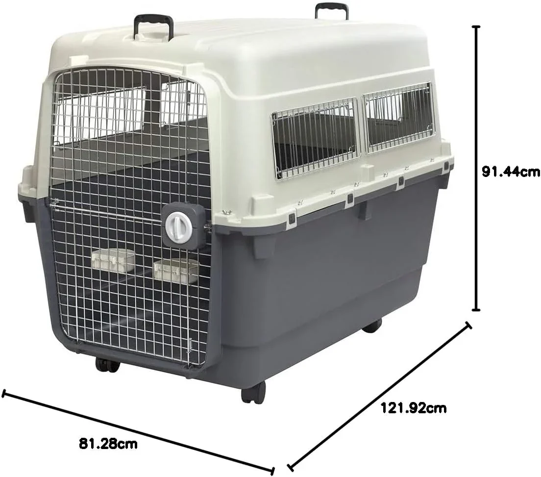 SportPet Designs Plastic Airline Approved Rolling Dog Kennel With Wire Door, XXX-Large, Gray, 48in L x 32in W x 36in H - Image 58