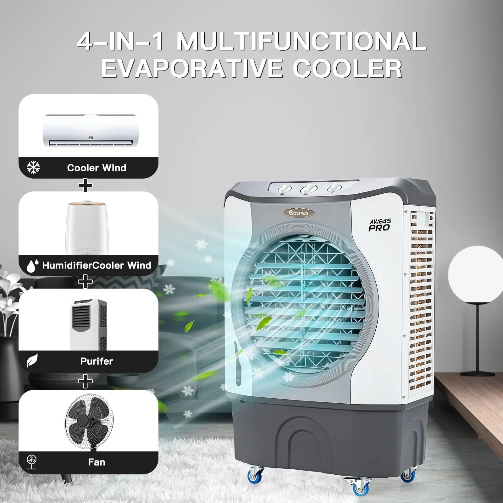 45L 3-in-1 Evaporative Air Cooler, Gray - 26.5 x 16 x 40 inch - Image 6
