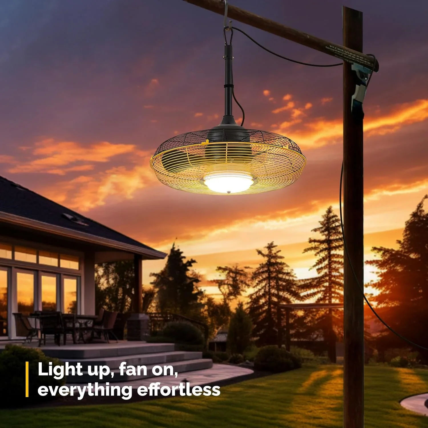 Orison Outdoor Plug-In Ceiling Fan With Light, Yellow, 21in D x 21in W x 10in H - B63992 - Image 7