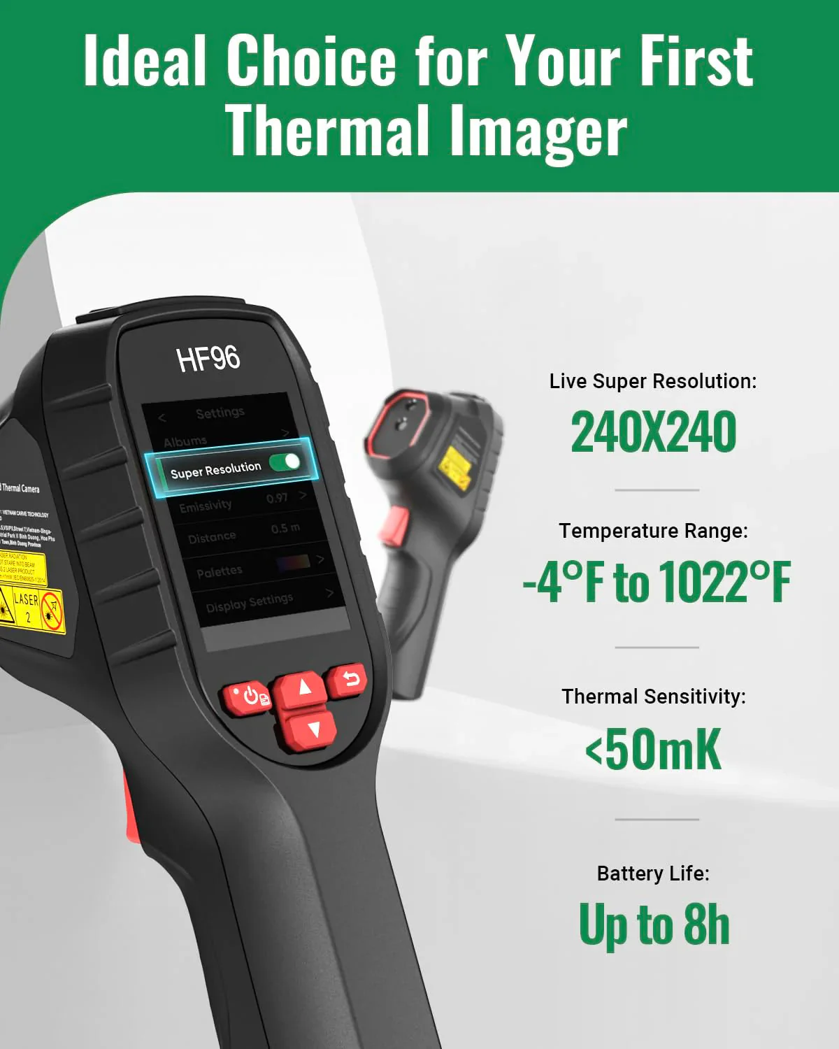 Thermal Camera, Super Resolution 240 x 240, Thermal Imaging Camera with Laser Pointer, 96 x 96 IR Resolution, 25 HZ Infrared Camera,-4°F to 1022°F, 50°FOV, 8h Battery Life Thermal Imager - Image 3