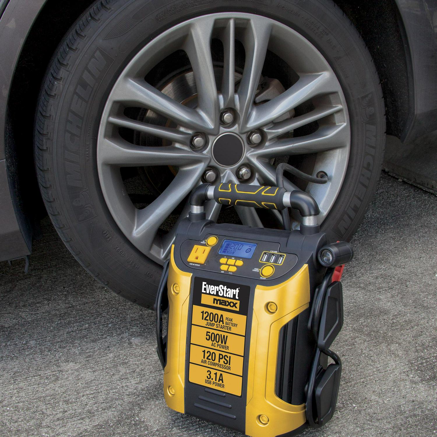 J5CPDE Jump Starter, Power Station, 1200 Peak Battery Amps with 500W Inverter and 120 PSI Compressor - Image 4