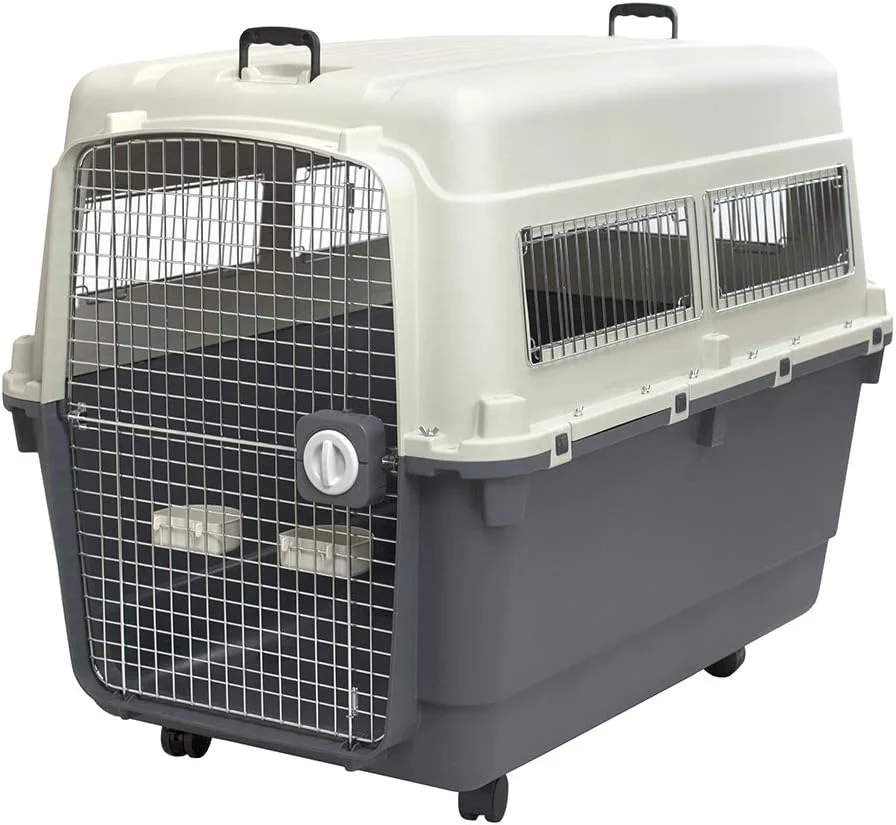 SportPet Designs Plastic Airline Approved Rolling Dog Kennel With Wire Door, XXX-Large, Gray, 48in L x 32in W x 36in H - Image 8