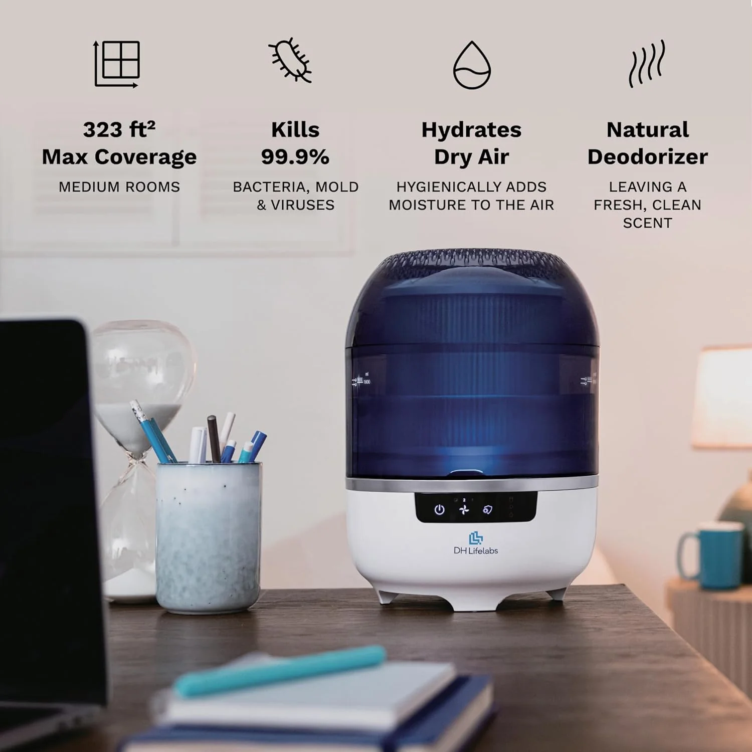 Bedroom Evaporative Humidifier, Humidifier and Air Purifier in One, with HOCL Generator, Mildew Remover, Pet Smoking Odor Eliminator, 538 Square Feet, Blue - Image 14