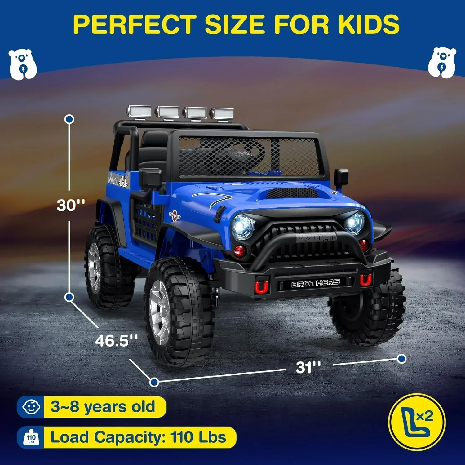 L8 Ride On Car 2 Seater 12V Kids Electric Car Remote Control 4-Wheel Suspension Bluetooth Speaker - Image 14