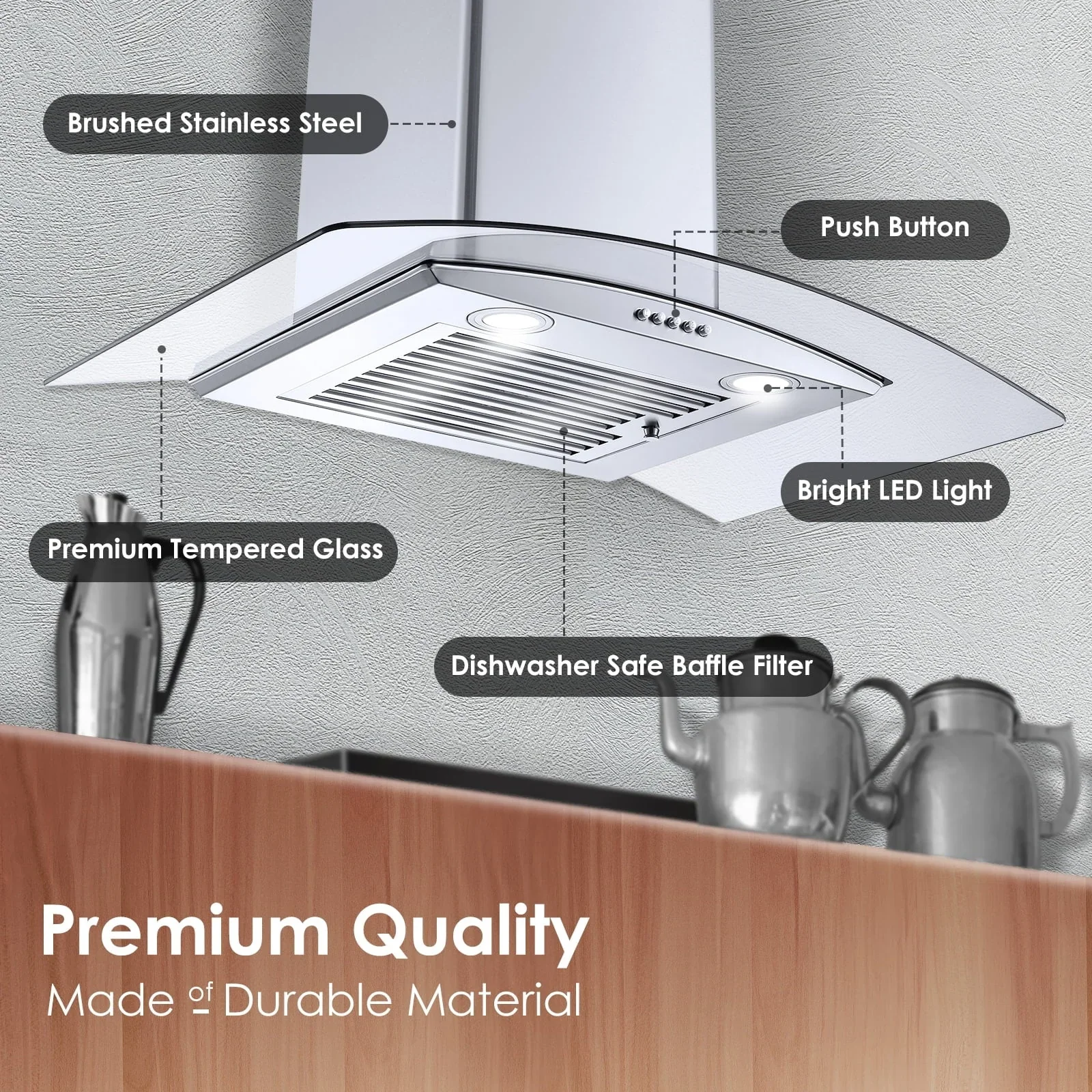Wall Mount Range Hood 30 inch Convertible Tempered Glass 3-Speed 450 CFM - 3375B - Image 6